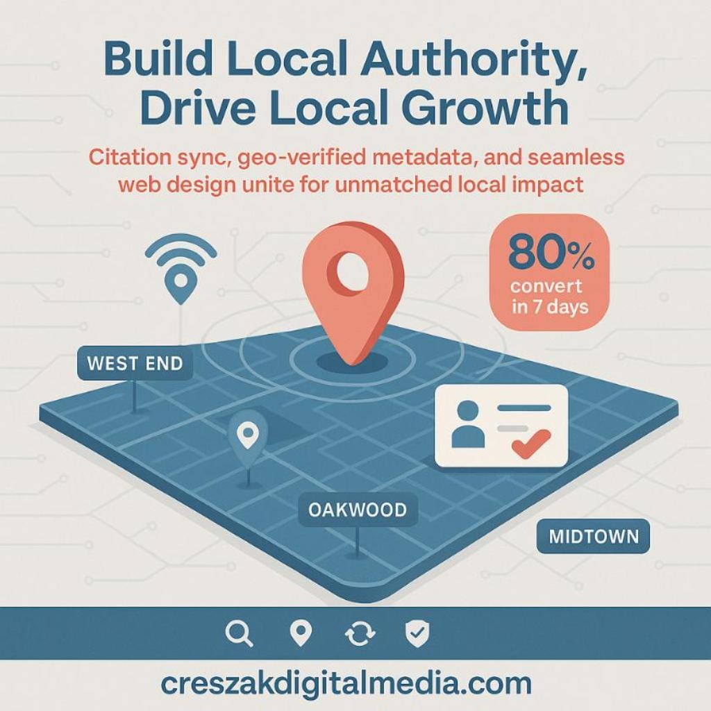 Building local authority through citation sync and geo-tagged metadata to strengthen Local SEO Services – CresZak Digital Media.