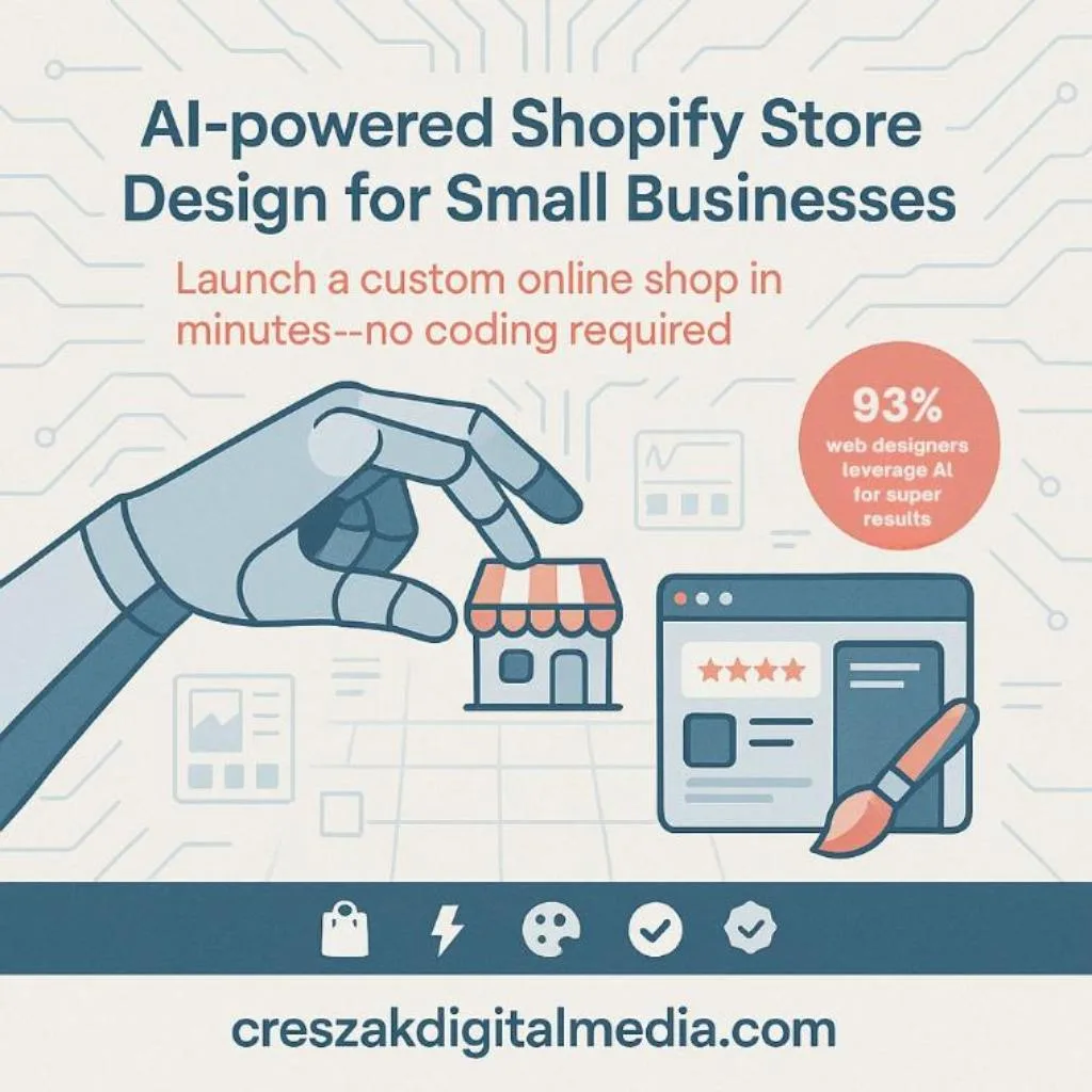 AI tools creating custom Shopify store designs for small businesses with CresZak Digital Media