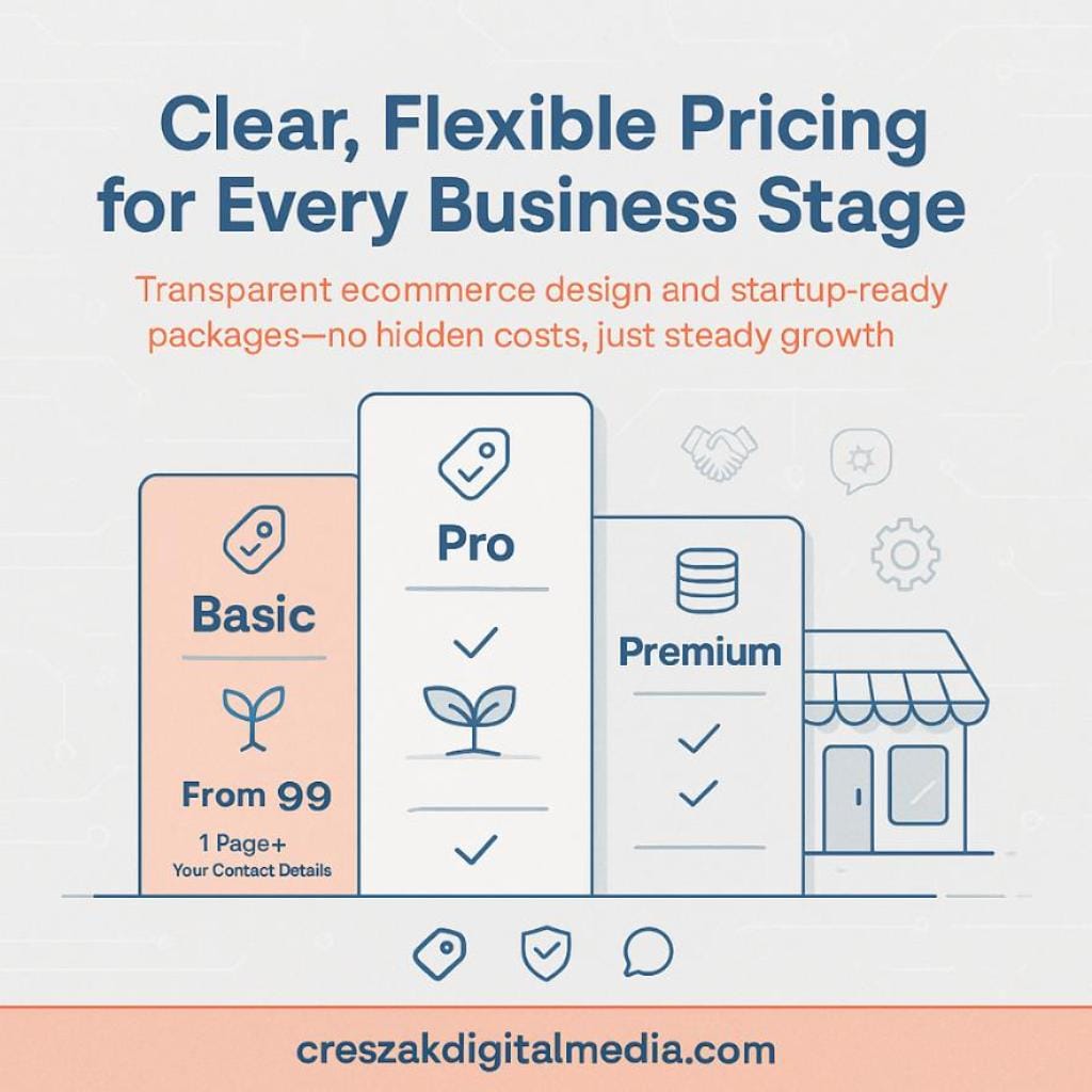 clear and flexible pricing that fits your budget CresZak Digital Media Ecommerce Web Design Services with clear and flexible pricing.