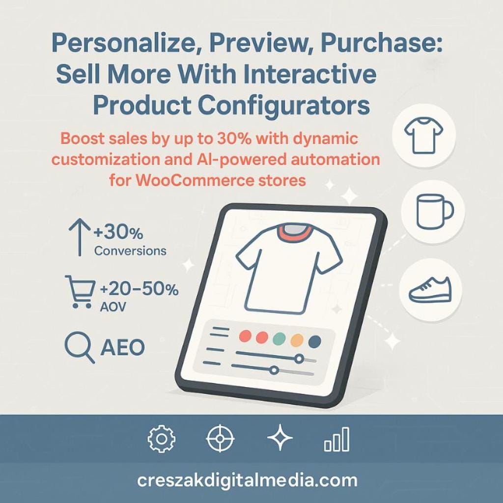 how can a woocommerce online store for small businesses use visual product configurators to increase sales Using WooCommerce Web Design Services by CresZak Digital Media to add visual product configurators for small business sales
