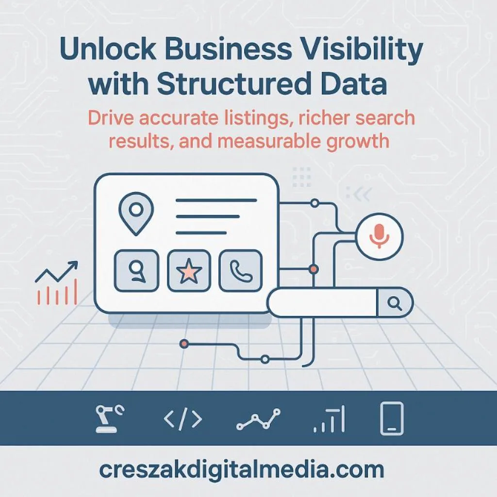 implementing structured data markup to communicate business information clearly CresZak Digital Media adds structured data to enhance communication through SEO Services.