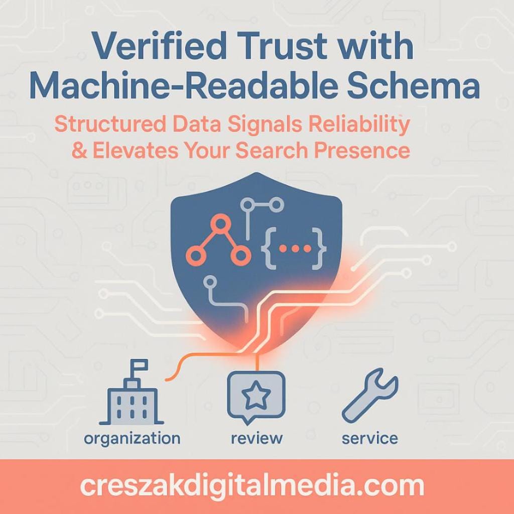 How machine-readable schema markup boosts trust signals and strengthens SEO Services for Small Businesses by CresZak Digital Media.