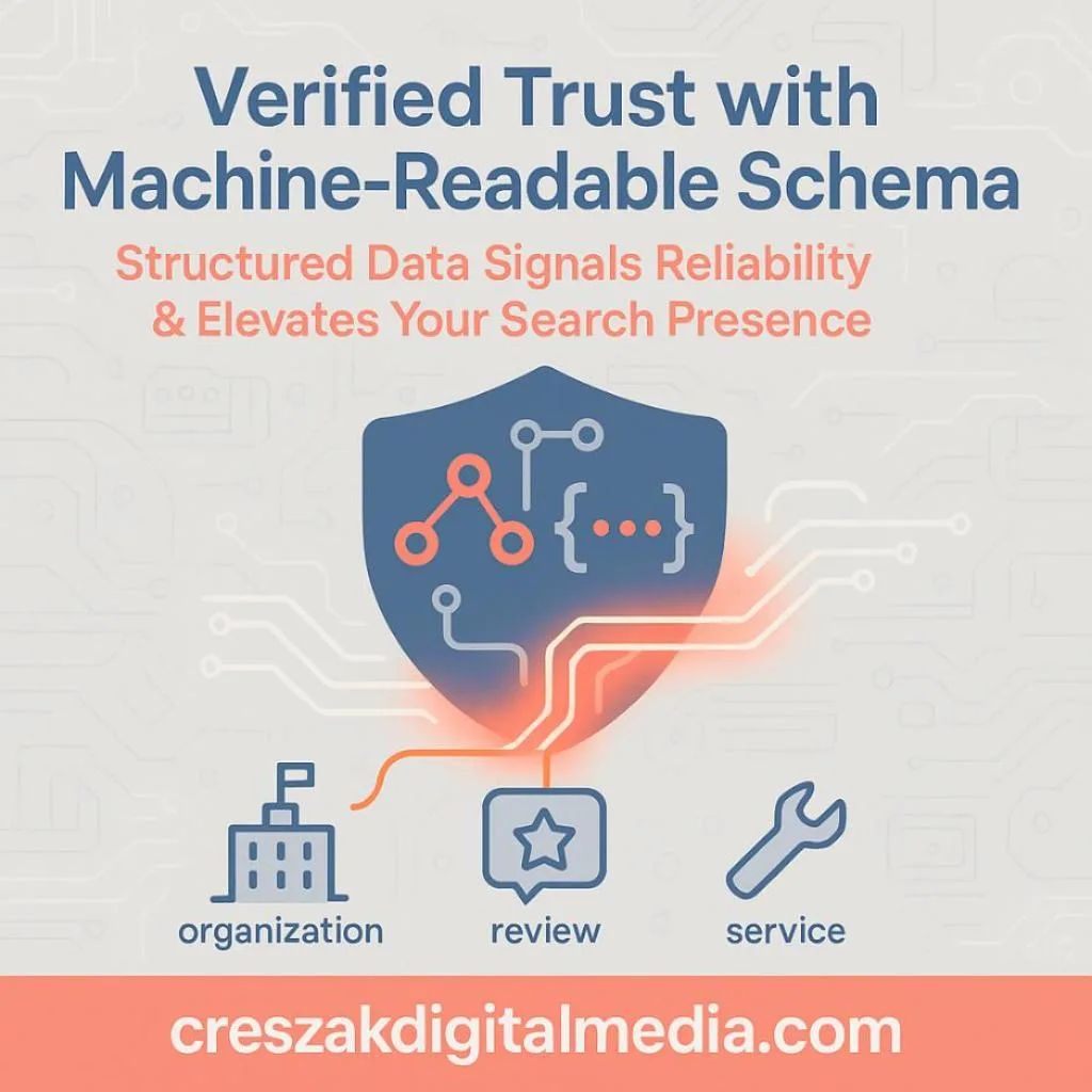 machine-readable schema markup as a trust verification signal How machine-readable schema markup boosts trust signals and strengthens SEO Services for Small Businesses by CresZak Digital Media.