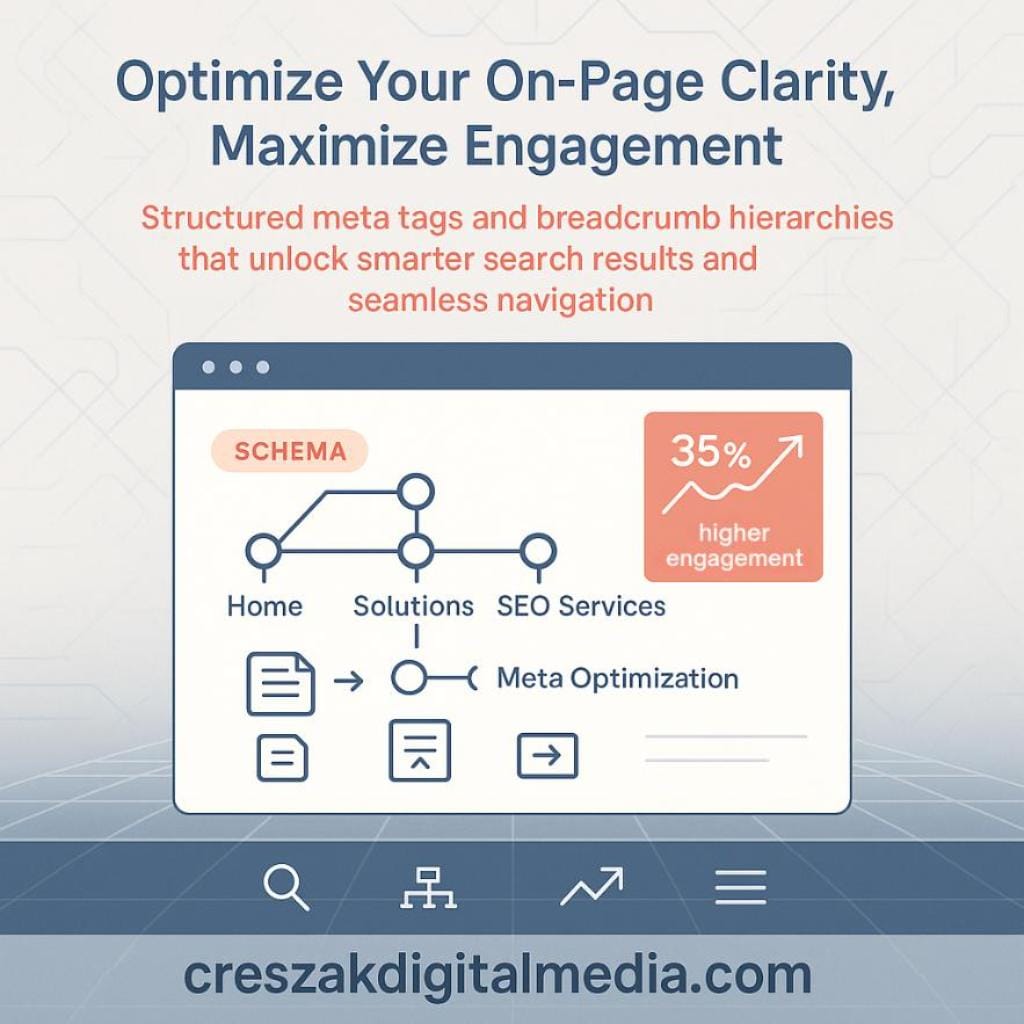 How optimized meta tags and breadcrumb lists boost contextual clarity and strengthen SEO Services for Small Businesses by CresZak Digital Media.