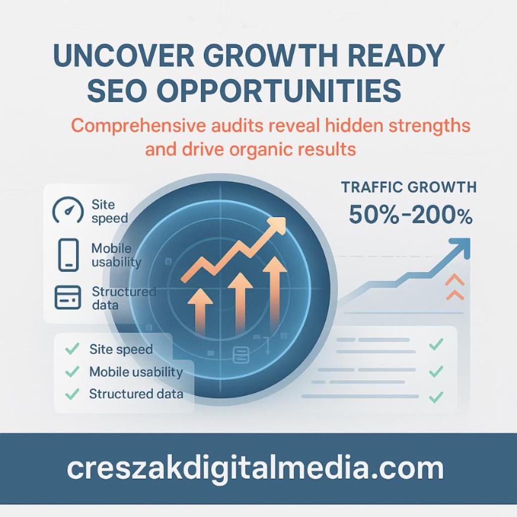 SEO audit platforms identifying growth opportunities to improve Local SEO Services – CresZak Digital Media.