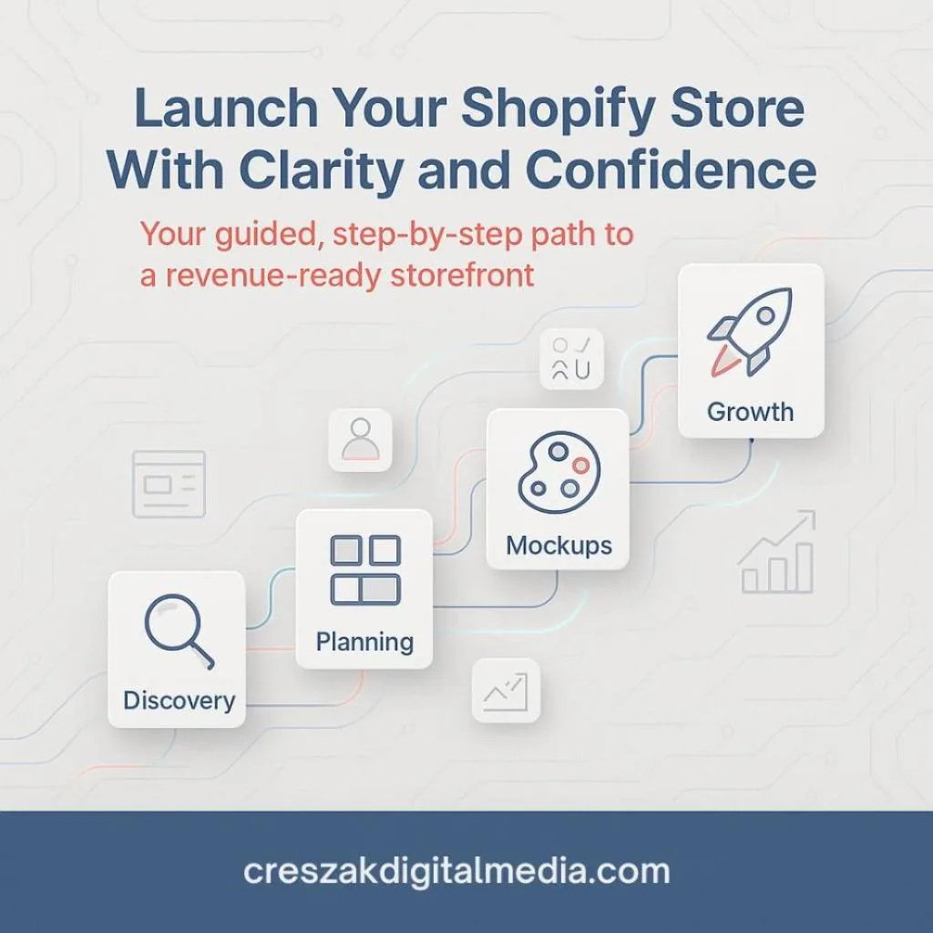 Step-by-step Shopify Web Design Services by CresZak Digital Media for building revenue-ready stores