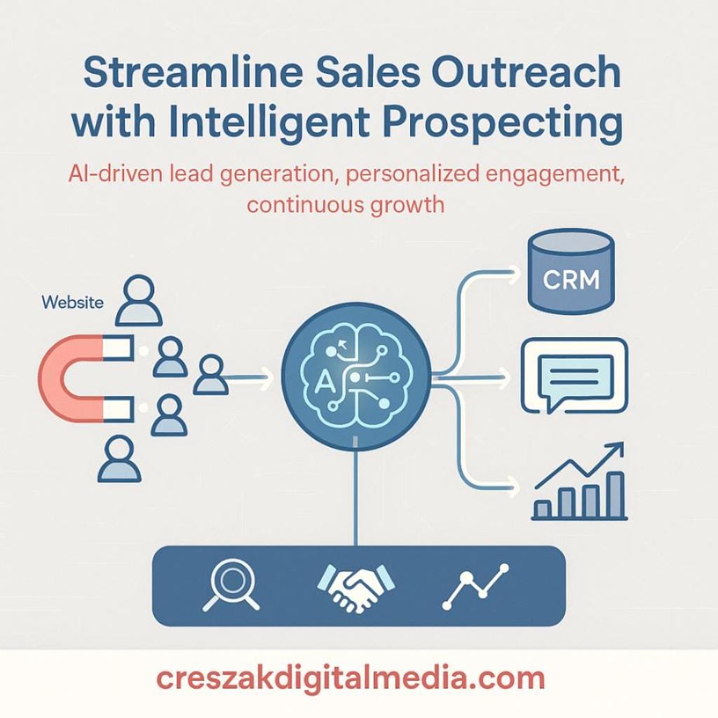 AI-driven prospecting tools streamlining sales outreach and supporting Lead Gen SEO Services – CresZak Digital Media.