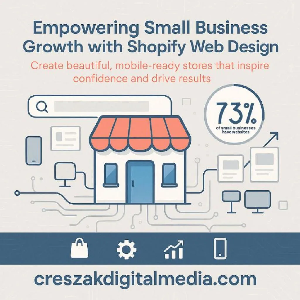 CresZak Digital Media explaining Shopify Web Design Services for small business growth.