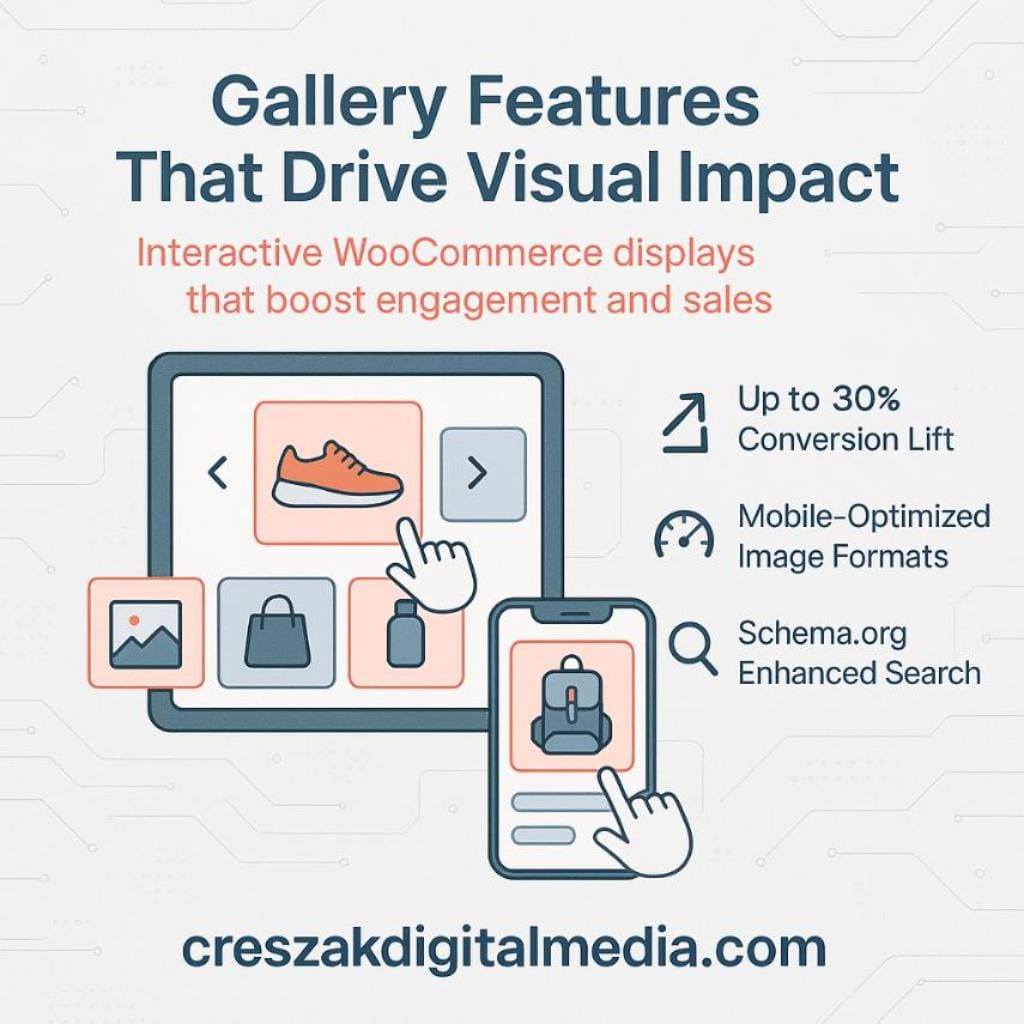 what product gallery features help a woocommerce web designer improve visual appeal for small business websites Product gallery enhancements through WooCommerce Web Design Services by CresZak Digital Media for small business websites