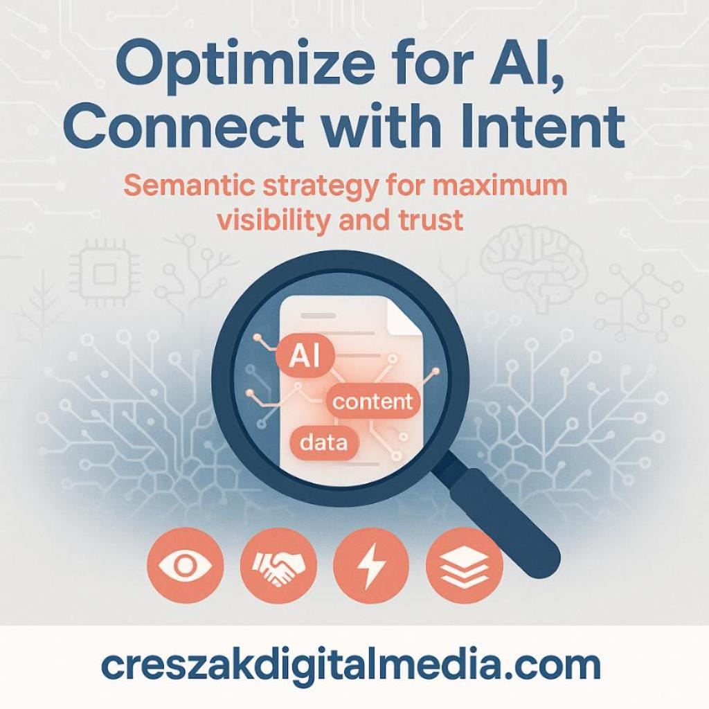 How content creators optimize SEO content writing services to align with AI and semantic search, strengthening SEO Services for Small Businesses by CresZak Digital Media.