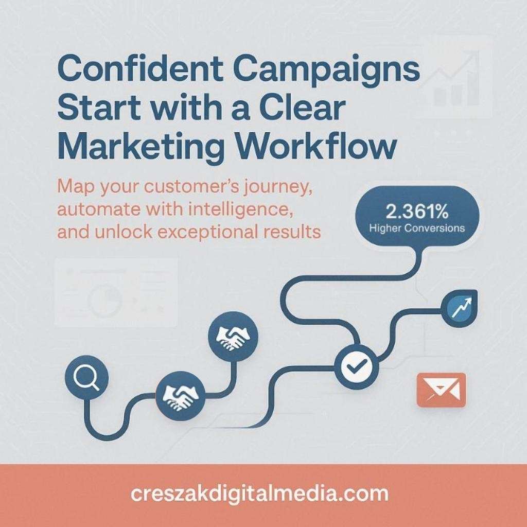following a clear marketing workflow for confident campaign executions CresZak Digital Media outlines a clear Digital Marketing Services workflow for confident execution.