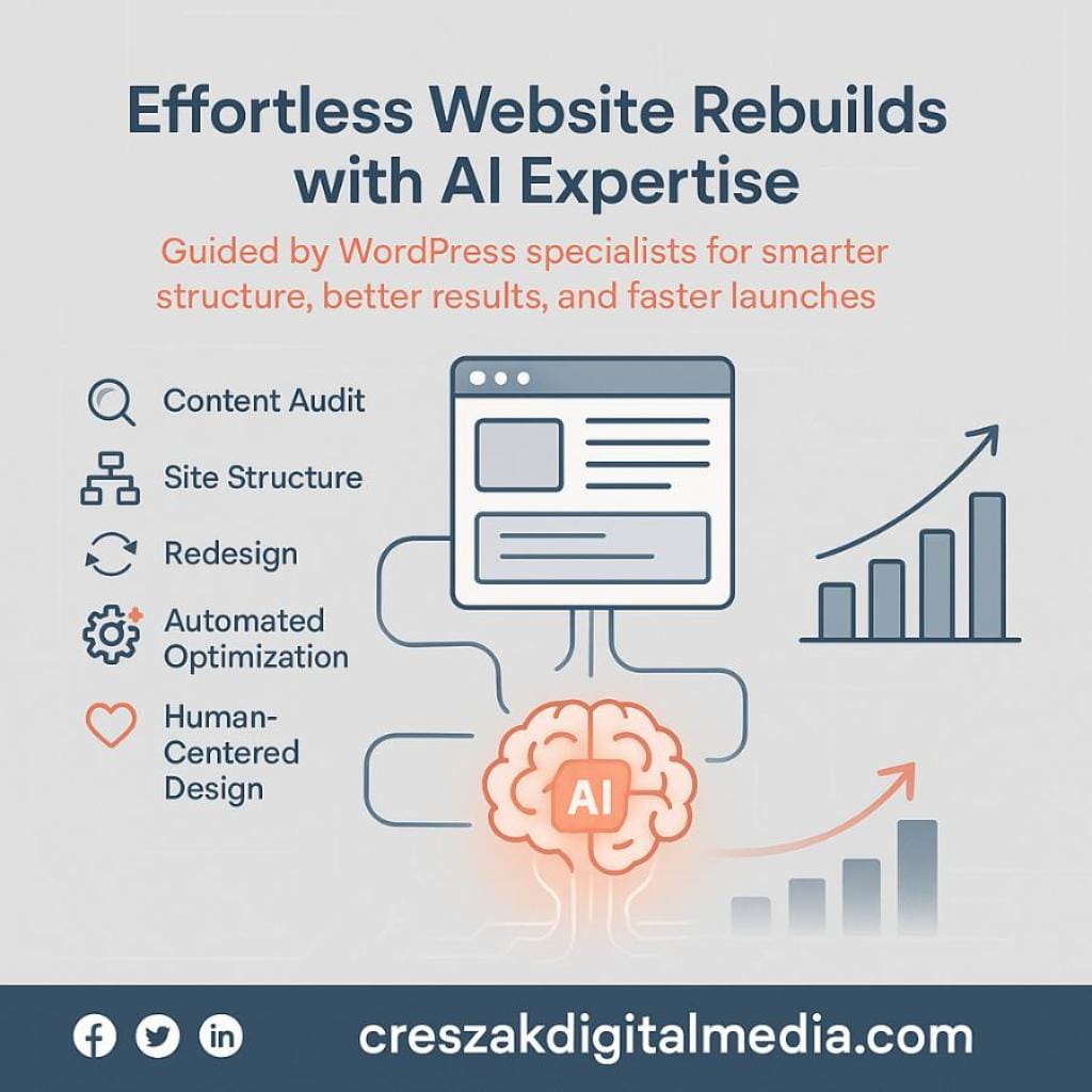 Step-by-step site rebuild support using AI from CresZak Digital Media WordPress Web Design Company