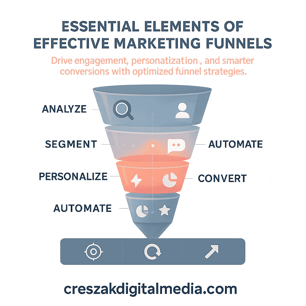 essential elements of effective marketing funnels Essential elements of effective marketing funnels delivered through Funnel Marketing Services by CresZak Digital Media