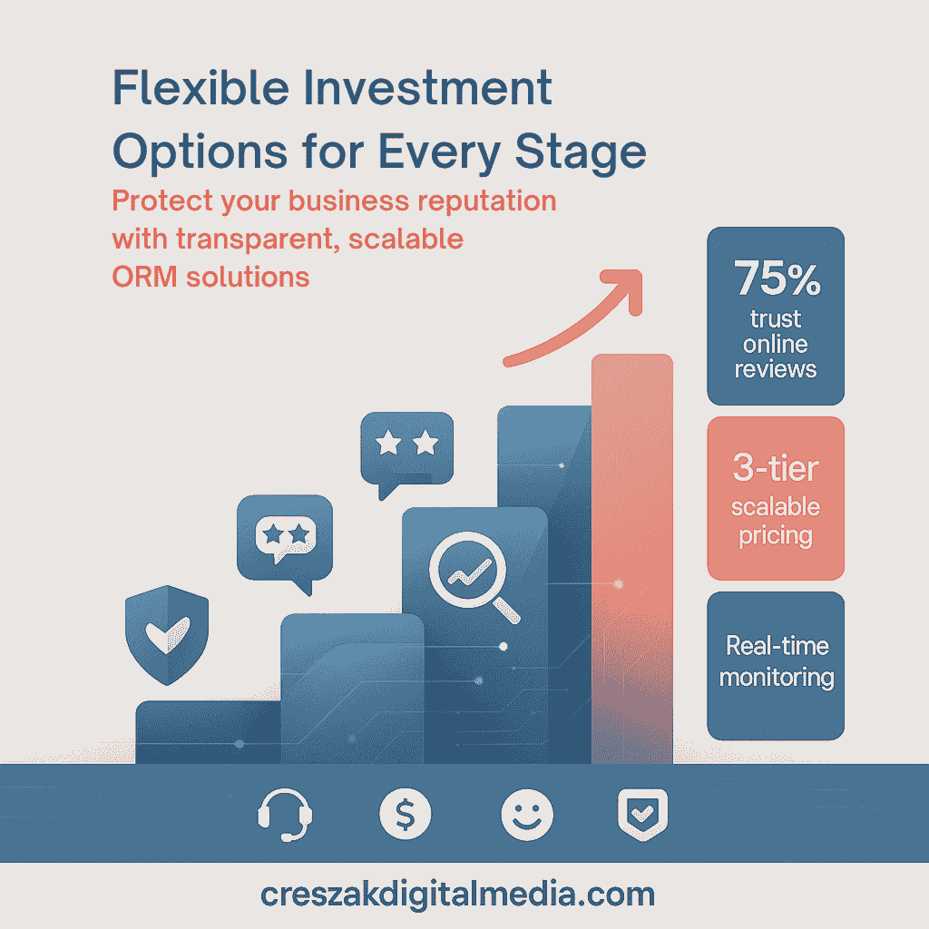 flexible investment options built for every stage of your journey Flexible investment options designed for all growth stages within Reputation Management Services by CresZak Digital Media