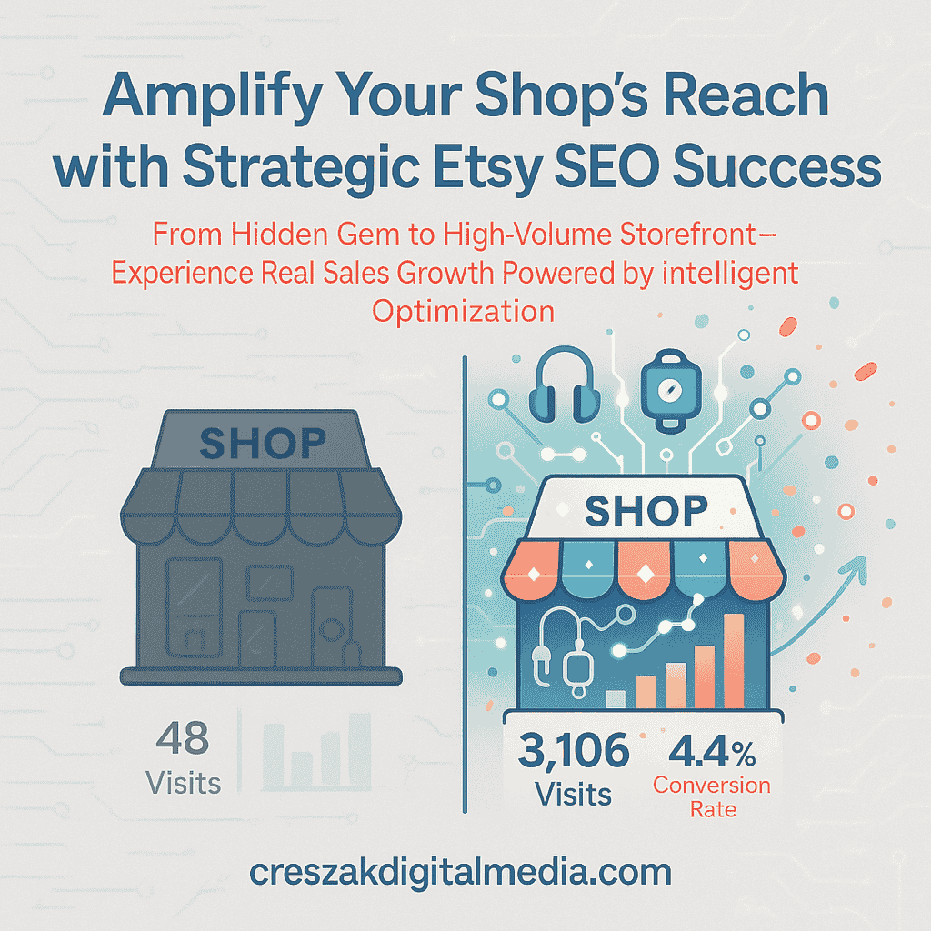 CresZak Digital Media showcasing an electronics shop success using strategic Etsy Seo Services