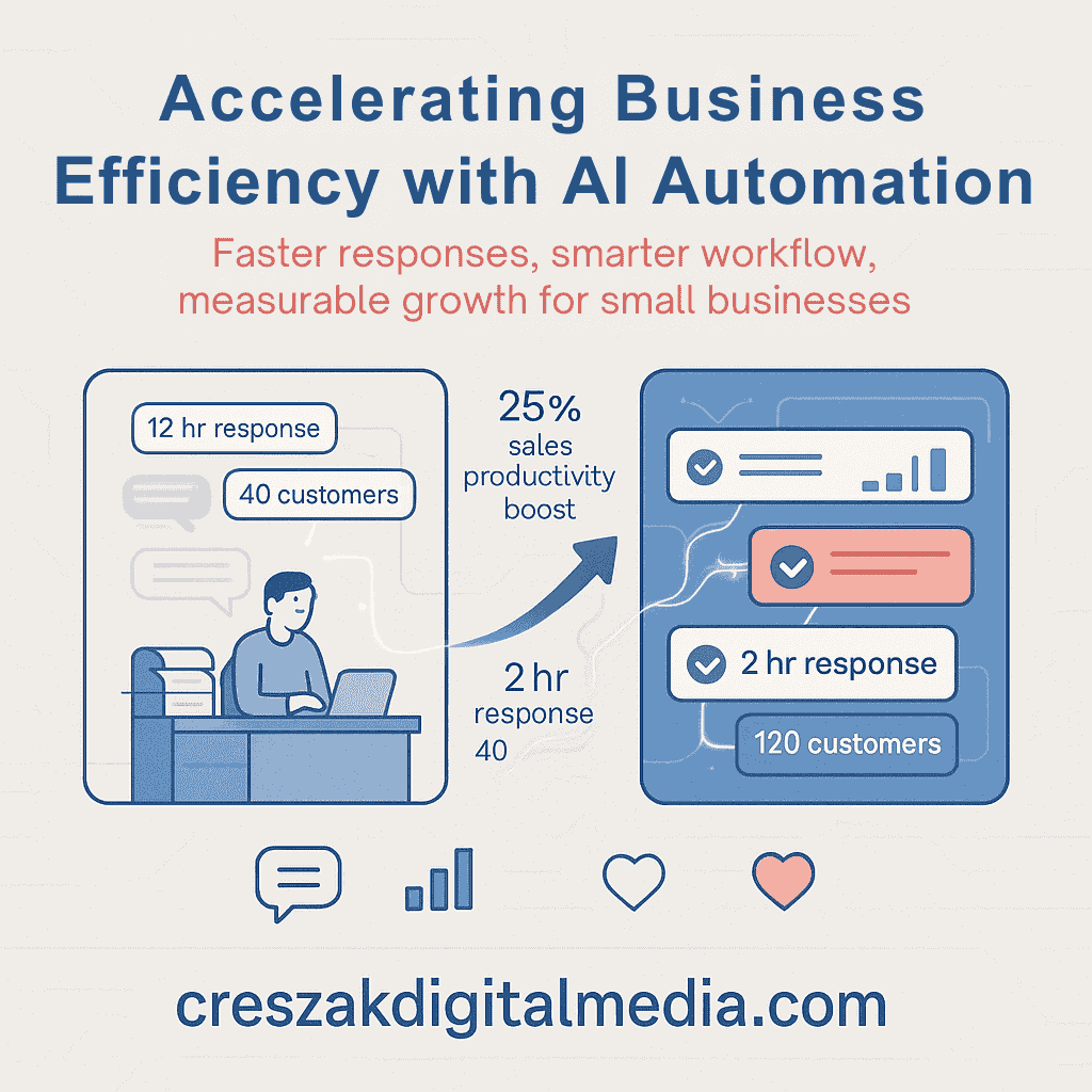 Small business success achieved through improved efficiency and response rates using Ai Automation Services by CresZak Digital Media