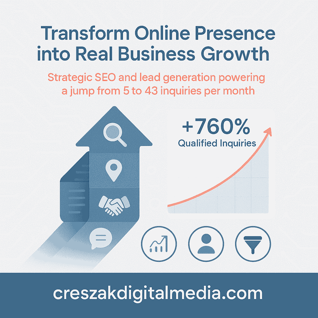 CresZak Digital Media showcasing real-world growth through strategic Lead Gen Seo Services implementation