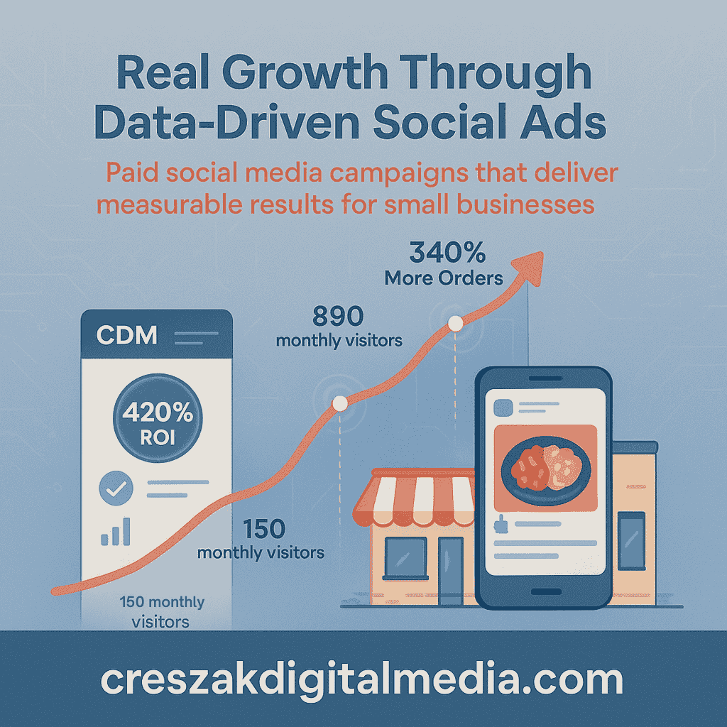 success with paid social real business growth through data-backed results Real business growth achieved through data-backed Social Media Ads Services by CresZak Digital Media