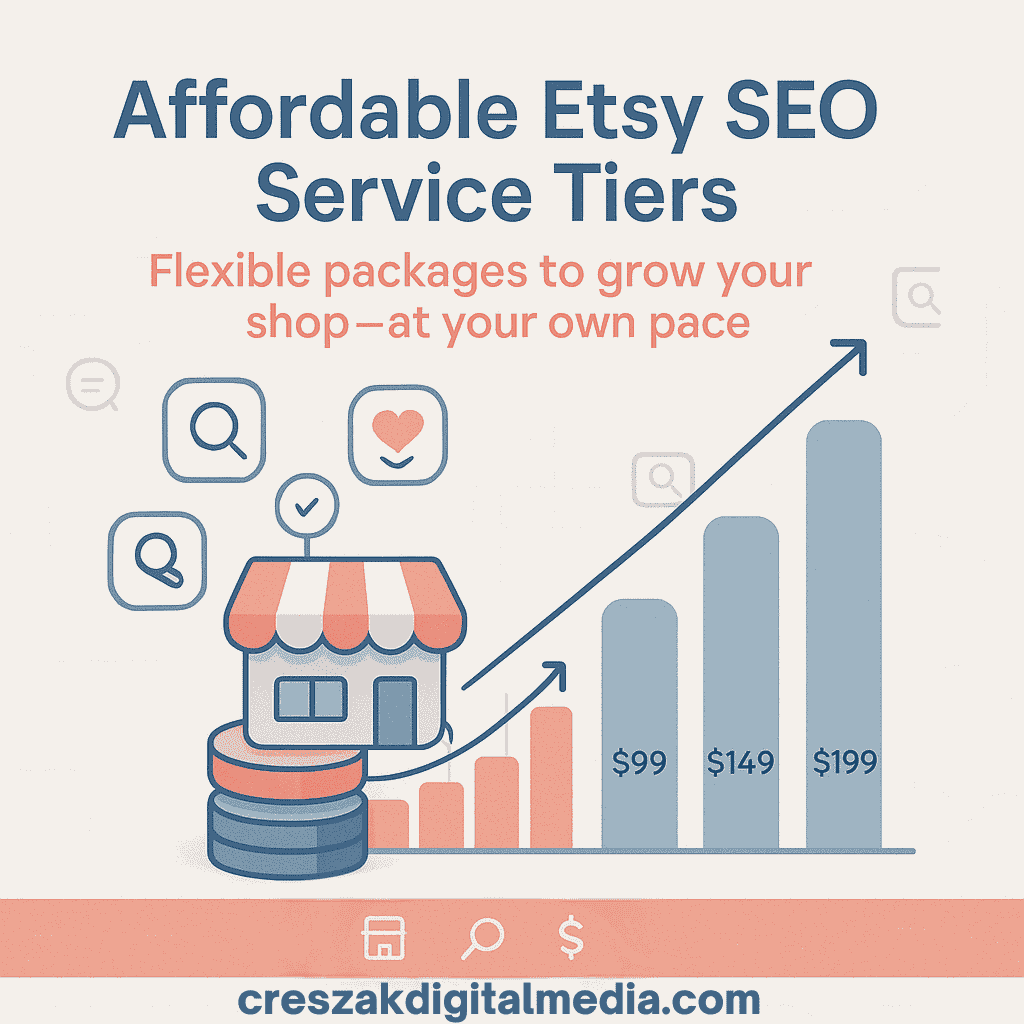 CresZak Digital Media explaining affordable Etsy Seo Services tiers tailored to shop budgets